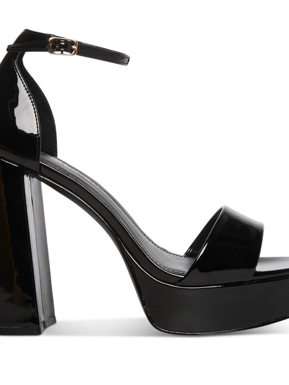Madden Girl Black Patent Platform Block Heel Sandals with Ankle Strap